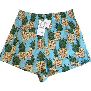 NWT Zara Pineapple Print Yellow Blue Green Shorts Matching Co-ord Set Bottoms XL
